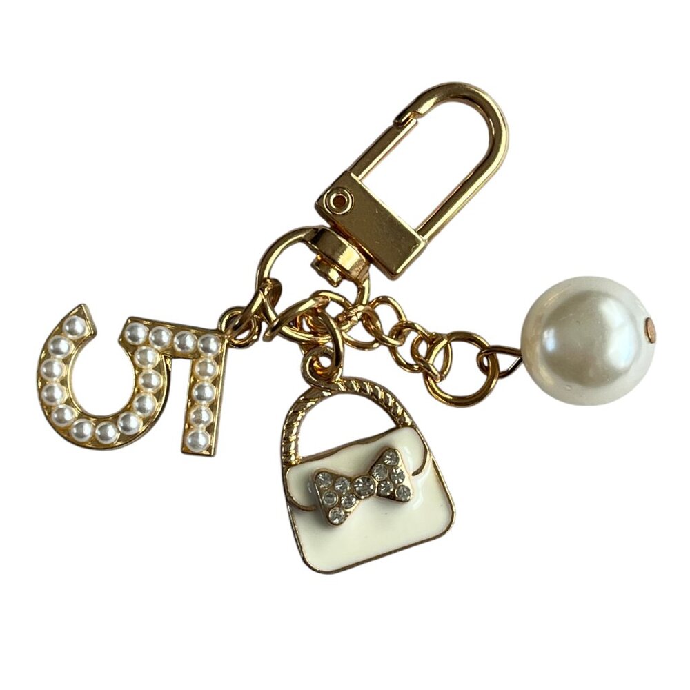 Number 5 Faux Pearls and Handbag Small Keychain NEW